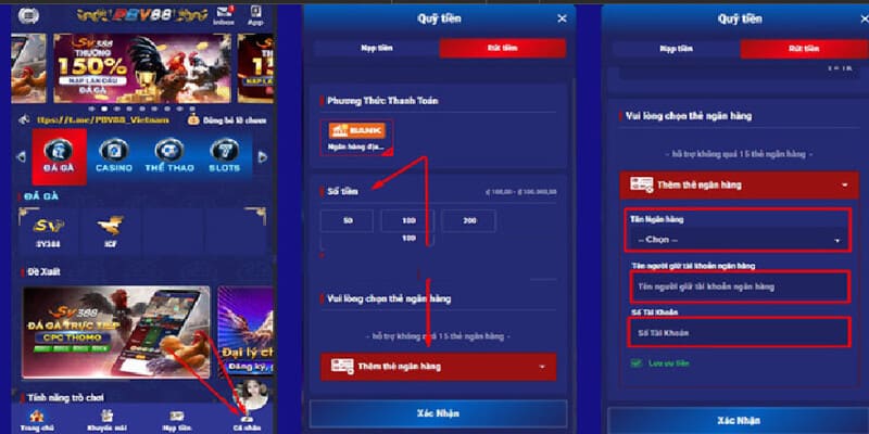 Quy trình thực hiện rút tiền PBV88 về tài khoản người chơi
